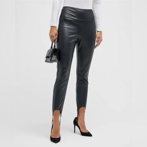 We Wore What Black Vegan Leather Stirrup Leggings, Size Women's Small